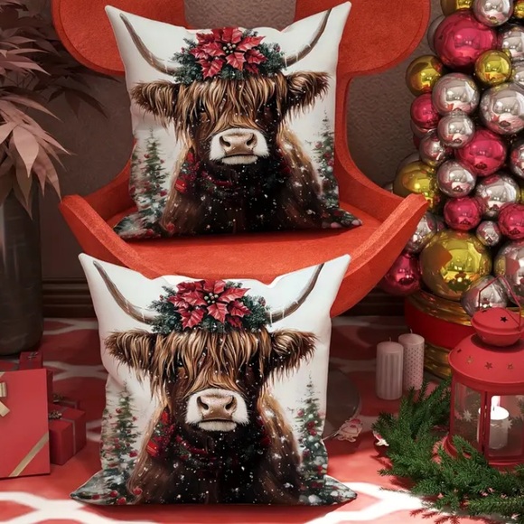 🆕 1 Christmas Highland cow holiday pillow - Picture 12 of 13